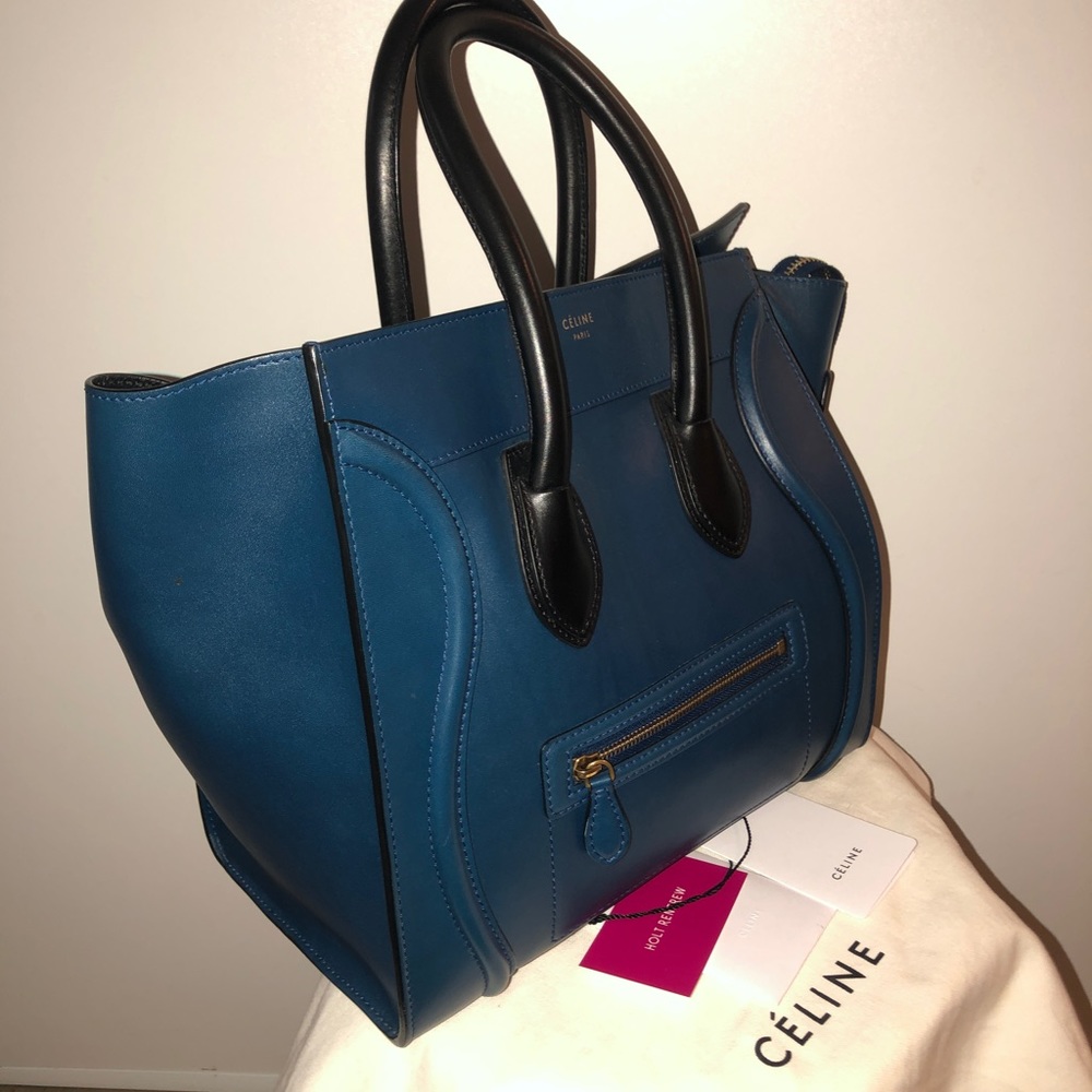 Celine Mini Luggage Handbag Tote in Drummed Calfskin Leather